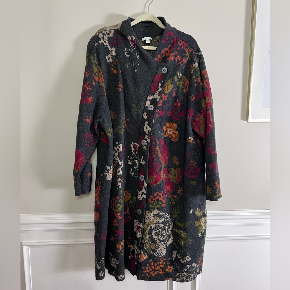 J. Jill Madison Wool Floral Jacquard Topper Sweater Cardigan Coat, size 4x